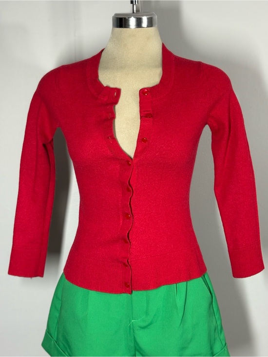 Banana Republic Sweaters - Banana Republic Red Button-Front Ruffle-Edge Cardigan